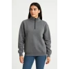 Üç İplik Dık Yaka Yarım Fermuarlı Sweatshirt - Antrasit