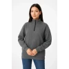 Üç İplik Dık Yaka Yarım Fermuarlı Sweatshirt - Antrasit