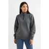 Üç İplik Dık Yaka Yarım Fermuarlı Sweatshirt - Antrasit