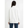 Üç İplik Dık Yaka Yarım Fermuarlı Sweatshirt - Beyaz