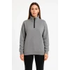 Üç İplik Dık Yaka Yarım Fermuarlı Sweatshirt - Gri