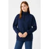 Üç İplik Dık Yaka Yarım Fermuarlı Sweatshirt - Lacivert