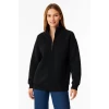 Üç İplik Dık Yaka Yarım Fermuarlı Sweatshirt - Siyah