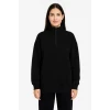 Üç İplik Dık Yaka Yarım Fermuarlı Sweatshirt - Siyah