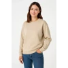 Üç İplik Düz Bisiklet Yaka Sweatshirt - Bej