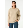 Üç İplik Düz Bisiklet Yaka Sweatshirt - Bej