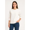 Üç İplik Düz Bisiklet Yaka Sweatshirt - Beyaz