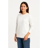 Üç İplik Düz Bisiklet Yaka Sweatshirt - Beyaz