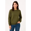 Üç İplik Düz Bisiklet Yaka Sweatshirt - Haki