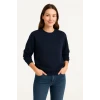 Üç İplik Düz Bisiklet Yaka Sweatshirt - Lacivert