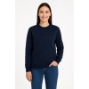 Üç İplik Düz Bisiklet Yaka Sweatshirt - Lacivert