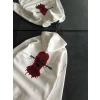 Üç İplik Kapşonlu Baskılı Oversize Sweatshirt- Beyaz