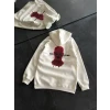 Üç İplik Kapşonlu Baskılı Oversize Sweatshirt- Beyaz