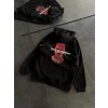 Üç İplik Kapşonlu Baskılı Oversize Sweatshirt- Siyah