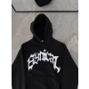 Üç İplik Kapşonlu Baskılı Oversize Sweatshirt- Siyah