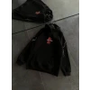 Üç İplik Kapşonlu Baskılı Oversize Sweatshirt- Siyah
