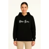 Üç İplik Kapşonlu Ön Ve Arka Baskılı Sweatshirt Hoodie- Siyah