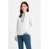 Üç İplik Kapüşonlu Kanguru Çepli Sweatshirt Hoodie - Beyaz