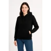Üç İplik Kapüşonlu Kanguru Çepli Sweatshirt Hoodie - Siyah