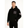 Üç İplik Kapüşonlu Ön Ve Arka Baskılı Sweatshirt Hoodie - Siyah