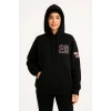 Üç İplik Kapüşonlu Ön Ve Arka Baskılı Sweatshirt Hoodie - Siyah
