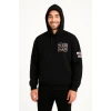 Üç İplik Kapüşonlu Ön Ve Arka Baskılı Sweatshirt Hoodie - Siyah