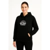 Üç İplik Kapüşonlu Ön Ve Arka Baskılı Sweatshirt Hoodie - Siyah