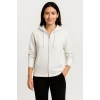 Üç İplik Kapüşonlu Tam Fermuarlı Kanguru Çepli Sweatshirt Hoodie - Beyaz
