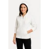 Üç İplik Kapüşonlu Tam Fermuarlı Kanguru Çepli Sweatshirt Hoodie - Beyaz