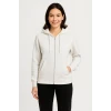 Üç İplik Kapüşonlu Tam Fermuarlı Kanguru Çepli Sweatshirt Hoodie - Beyaz