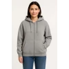 Üç İplik Kapüşonlu Tam Fermuarlı Kanguru Çepli Sweatshirt Hoodie - Gri