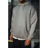 Üç İplik Penye Kapşonlu Basic Sweatshirt - Boyalı Gri