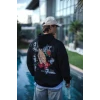Üç İplik Penye Kapşonlu Baskılı Sweatshirt - Siyah