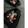 Üç İplik Penye Uzun Kol Kapşonlu Baskılı Sweatshirt - Siyah