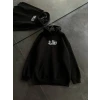 Üç İplik Penye Uzun Kol Kapşonlu Baskılı Sweatshirt - Siyah
