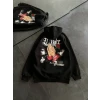 Üç İplik Penye Uzun Kol Kapşonlu Baskılı Sweatshirt - Siyah