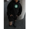Üç İplik Penye Uzun Kol Kapşonlu SweatShirt - Siyah