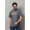Unisex Basic Bisiklet Yaka Oversize T-shirt - Füme