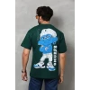Unisex Basic Bisiklet Yaka Oversize T-shirt - Yeşil