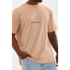 Unisex Baskılı Oversize T-shirt - Bej