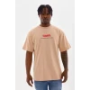 Unisex Baskılı Oversize T-shirt - Bej