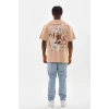 Unisex Baskılı Oversize T-shirt - Bej