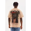 Unisex Baskılı Oversize T-shirt - Bej