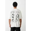 Unisex Baskılı Oversize T-shirt - Beyaz