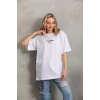 Unisex Baskılı Oversize T-shirt - Beyaz