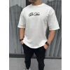 Unisex Baskılı Oversize T-shirt - Beyaz