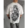Unisex Baskılı Oversize T-shirt - Beyaz