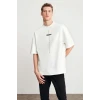 Unisex Baskılı Oversize T-shirt - Beyaz