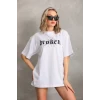 Unisex Baskılı Oversize T-shirt - Beyaz