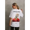 Unisex Baskılı Oversize T-shirt - Beyaz